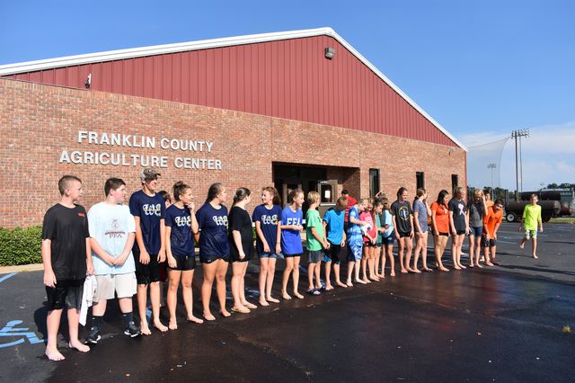 FCMS FFA Members lined up outside the Franklin County Agriculture Center as they prepared for activities at Ag Olympics